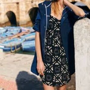 Madewell Starview Batik Grid silk cami dress in a black and white abstract print